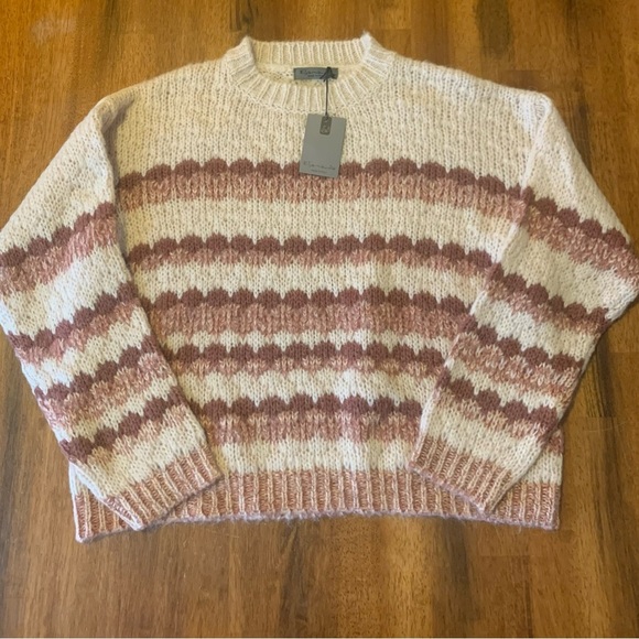 Elsamanda Anthropology Sweaters - Elsamanda NWT Sweater L Beige/burgundy Stripe Italian Alpaca/wool Blend Warm